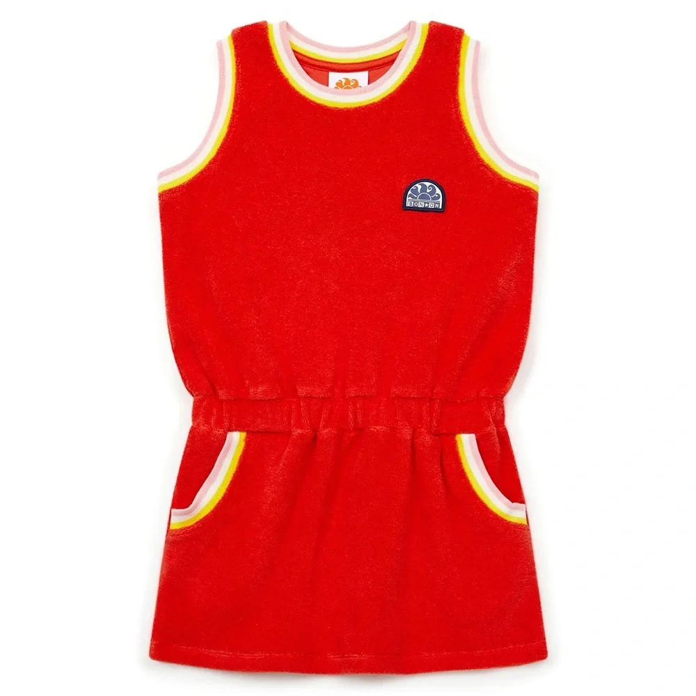 NWOT Bonton Red Sleeveless Dress‎ with Logo and Trim